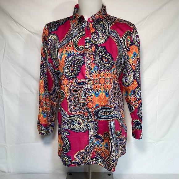 Lauren Ralph Lauren Tops - Lauren Ralph Lauren Fuchsia Paisley Button-Down Shirt Women’s Size Large